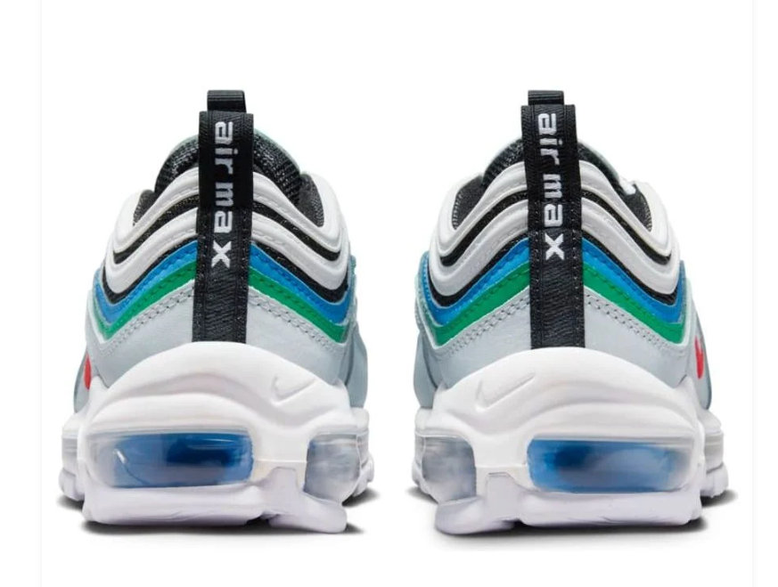Nike Air Max 97 – Pure Platinum / Siren Red / Lucid Green / Photo Blue