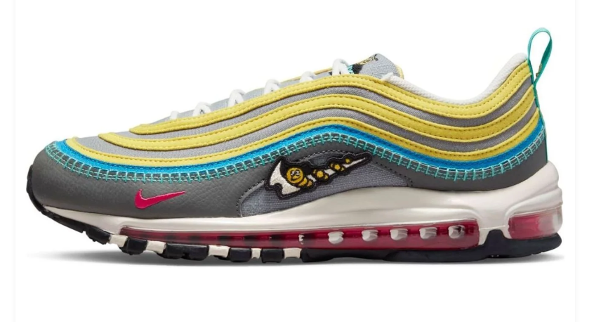Nike Air Max 97 × Comme des Garçons PLAY – Smoke Grey / Yellow Strike / Blue Lightning