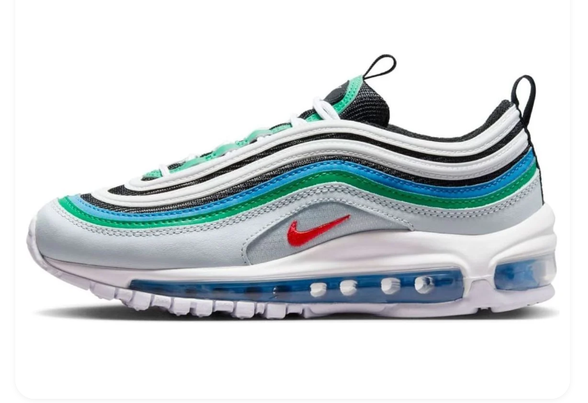 Nike Air Max 97 – Pure Platinum / Siren Red / Lucid Green / Photo Blue