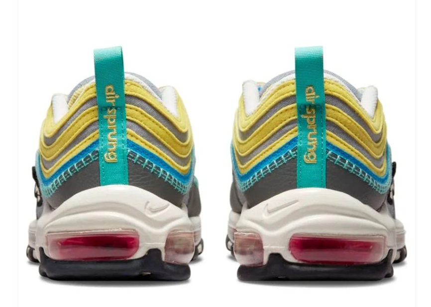 Nike Air Max 97 × Comme des Garçons PLAY – Smoke Grey / Yellow Strike / Blue Lightning