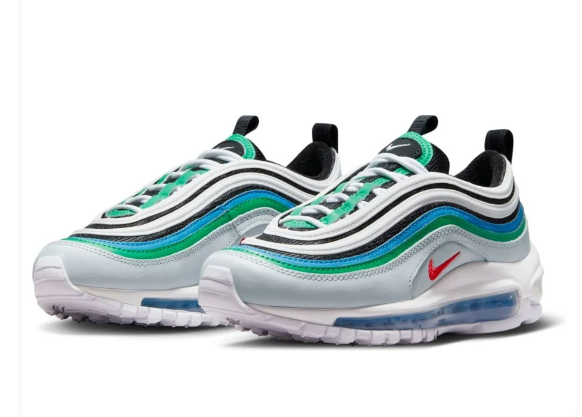 Nike Air Max 97 – Pure Platinum / Siren Red / Lucid Green / Photo Blue